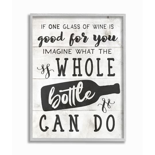 Stupell Industries Bottle of Wine Quote Wall Art in Gray Frame